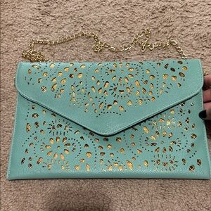 Elegant Laser-Cut Envelope Crossbody Bag in Mint